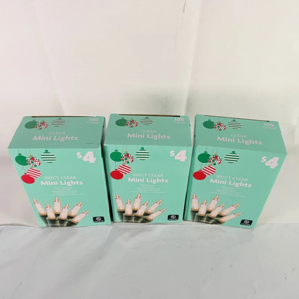 100 CT Clear Mini Lights Christmas Holiday Indoor Outdoor String Lot of 3